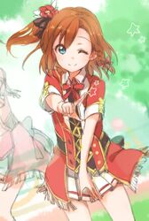  ;) blue_eyes brown_hair flower hair_flower hair_ornament idol index_finger_raised kousaka_honoka love_live!_school_idol_project one_side_up rough s@ki_kilisawa skirt star wink 