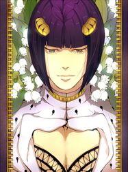  1boy bob_cut bruno_bucciarati flower green_eyes hair_ornament hairclip jojo_no_kimyou_na_bouken kumegumi purple_hair solo zipper 