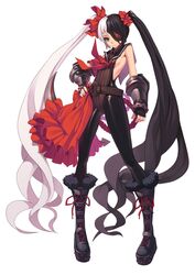 1girl eyepatch fkey highres long_hair multicolored_hair solo twintails two-tone_hair 