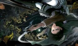  1boy black_hair cape gun highres moon muturou_k night rivaille rope shingeki_no_kyojin short_hair solo sword tree weapon yellow_eyes 
