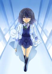  1girl black_hair highres labcoat nunotaba_shinobu school_uniform short_hair solo to_aru_kagaku_no_railgun to_aru_majutsu_no_index 