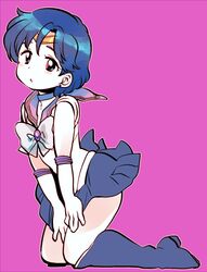  1girl bishoujo_senshi_sailor_moon blue_hair kneeling maku mizuno_ami purple_background sailor_mercury short_hair simple_background solo 