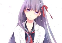  1girl fate/extra fate_(series) hair_ribbon long_hair matou_sakura nomoc purple_hair ribbon solo violet_eyes 