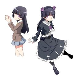  1girl black_hair canonallaottava dress dual_persona gokou_ruri gothic_lolita hairband lolita_fashion long_hair ore_no_imouto_ga_konna_ni_kawaii_wake_ga_nai school_uniform violet_eyes 