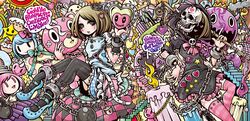  2girls brown_eyes brown_hair cake candle chain cuffs doll food handcuffs heart highres hood jewelry lock multiple_girls original project.c.k. ring skull star striped striped_legwear stuffed_animal stuffed_toy tattoo teddy_bear thigh-highs tiara 