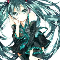  aqua_eyes aqua_hair hatsune_miku headset long_hair smile twintails vocaloid 
