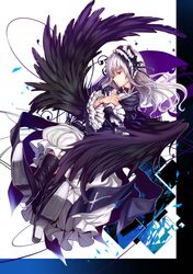  boots doll_joints dress foreshortening frills gloves gothic_lolita hairband knee_boots lolita_fashion lolita_hairband long_hair red_eyes rozen_maiden shiokonbu silver_hair suigintou wings 