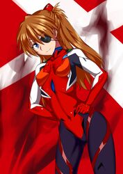 1girl blue_eyes brown_hair eyepatch highres long_hair neon_genesis_evangelion nishiumi_yuuta plugsuit shikinami_asuka_langley solo souryuu_asuka_langley 