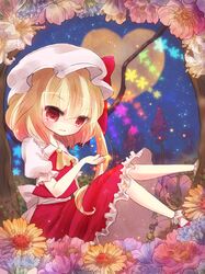  1girl flandre_scarlet flower heart red_eyes sky solo star_(sky) starry_sky touhou yoshida_(nono_ko) 