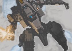  arm_cannon battle firing gun highres mecha original realistic science_fiction smoke weapon 