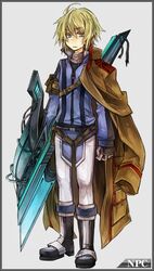  ahoge belt blonde_hair blue_eyes boots fujiwara_akina gloves jacket short_hair weapon zipper 