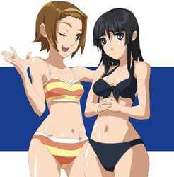  akiyama_mio bad_id bikini black_eyes black_hair brown_eyes brown_hair ha_za_ma k-on! long_hair multiple_girls short_hair striped striped_bikini striped_swimsuit swimsuit tainaka_ritsu 