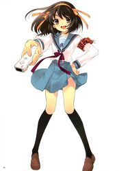  1girl absurdres brown_eyes brown_hair hairband happy highres itou_noiji school_uniform short_hair suzumiya_haruhi suzumiya_haruhi_no_yuuutsu 