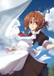  1girl brown_eyes brown_hair fang_xue_jun hayate_no_gotoku! highres long_hair maid maria wrist_cuffs 