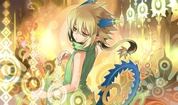 blonde_hair dress game_cg pointy_ears ponytail sleeveless sleeveless_dress summon_night summon_night_4 yellow_eyes 