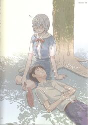 599 ayanami_rei blue_eyes blue_hair highres ikari_shinji neon_genesis_evangelion rebuild_of_evangelion red_eyes short_hair 