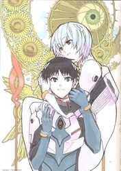  ayanami_rei blue_eyes blue_hair fukaki_shoko highres ikari_shinji neon_genesis_evangelion rebuild_of_evangelion red_eyes short_hair 