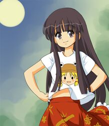  1girl flat_chest houraisan_kaguya long_hair moriya_suwako smile solo touhou tsurukou_(tksymkw) very_long_hair 