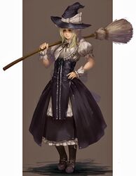  broom hand_on_hip hat kirisame_marisa realistic short_hair touhou witch_hat wl-69 yellow_eyes 