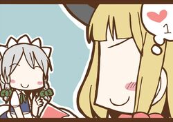  adomi blonde_hair blush braid comic heart izayoi_sakuya kirisame_marisa maid millipen_(medium) no_eyes short_hair silver_hair smile touhou traditional_media twin_braids waving 