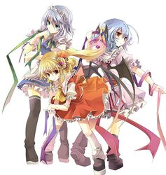  fruit_punch izayoi_sakuya lowres remilia_scarlet thighhighs touhou 