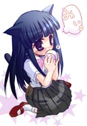  blue_hair bow flat_chest higurashi_no_naku_koro_ni loli long_hair nekomimi rika_furude skirt socks violet_eyes 