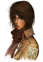  black_hair injury jacket kashipen mikasa_ackerman scarf shingeki_no_kyojin short_hair 