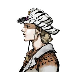  1boy blonde_hair cowboy_hat hat jojo_no_kimyou_na_bouken mountain_tim profile shuffle_(inoue) solo steel_ball_run 