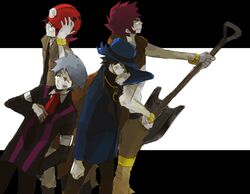  black_hair formal gen_(pokemon) hyouta_(pokemon) pokemon purple_hair silver_hair suit tougan_(pokemon) tsuwabuki_daigo 