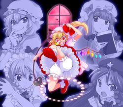  book flandre_scarlet hat hong_meiling izayoi_sakuya maki_(maki88) patchouli_knowledge red_eyes remilia_scarlet ribbon touhou wings 