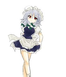  2_(artist) hair_ribbon hairband izayoi_sakuya maid niji_(nijioki) red_eyes ribbon silver_hair touhou twin_braids 