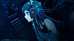  1girl akiyama_mio black_eyes black_hair blush headphones highres k-on! long_hair solo very_long_hair wallpaper 