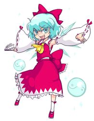  blue_eyes blue_hair cirno cosplay detached_sleeves gohei hakurei_reimu hakurei_reimu_(cosplay) kty_(04) kty_(pixiv) short_hair solo touhou wings yin_yang 