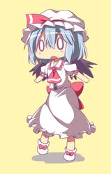 1girl blue_hair chibi hat miyako_hito remilia_scarlet short_hair simple_background solo touhou wings 