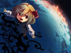  blonde_hair fang hair_ribbon murani necktie red_eyes ribbon rumia short_hair solo touhou 