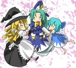  blonde_hair blue_hair cirno green_hair hair_ribbon hat kirisame_marisa mima r0g0b0 ribbon short_hair touhou wings witch_hat wizard_hat 