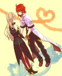  1girl blue_eyes brown_hair couple gloves heart heart_of_string long_hair luke_fon_fabre shinono smile tales_of_(series) tales_of_the_abyss tear_grants 