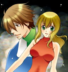  brown_eyes brown_hair christina_sierra green_eyes gundam gundam_00 lichtendahl_tsery long_hair sleeveless sleeveless_turtleneck tears turtleneck 