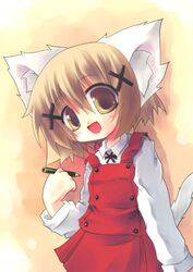  brown_eyes brown_hair cat_ears hidamari_sketch kemonomimi_mode pencil school_uniform short_hair tail uryuu_sango wooden_pencil yuno 