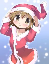  brown_eyes brown_hair hat hidamari_sketch misagi_nagu santa_costume santa_hat short_hair smile snow yuno 