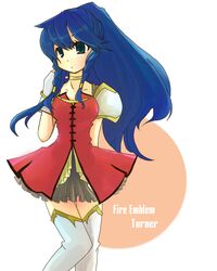  1girl blue_eyes blue_hair braid fire_emblem fire_emblem:_seima_no_kouseki kona_nanamu long_hair pauldrons pegasus_knight ponytail skirt solo tana thigh-highs twin_braids zettai_ryouiki 