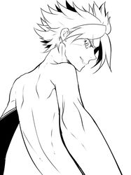  1boy from_behind inazuma_eleven inazuma_eleven_(series) lineart monochrome nagumo_haruya shirtless simple_background solo white_background zuwai_kani 