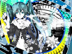  blue_eyes frown hajimete_no_koi_ga_owaru_toki_(vocaloid) hatsune_miku scarf train twintails uki_(room_405) vocaloid when_the_first_love_ends_(vocaloid) winter 
