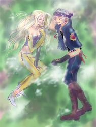  blonde_hair celes_chere closed_eyes detached_sleeves final_fantasy final_fantasy_vi lock_cole long_hair lying midriff sword weapon 