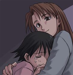  azumanga_daioh bad_id closed_eyes comforting hug lowres mizuhara_koyomi no_glasses shiwashiwa_no_kinchakubukuru takino_tomo tears 