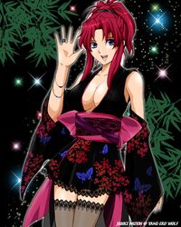  breasts cleavage detached_sleeves flay_allster gundam gundam_seed japanese_clothes junki_mutoh kimino kimono lowres mutou_junki red_hair redhead thigh-highs thighhighs zettai_ryouiki 