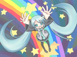  aqua_hair hatsune_miku long_hair necktie rainbow rainbow_path sakuramori_sumomo skirt star stars thighhighs twintails vocaloid 