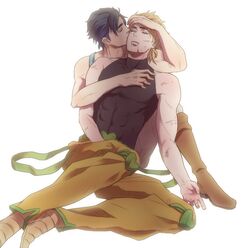  2boys black_hair blonde_hair dio_brando injury jojo_no_kimyou_na_bouken jonathan_joestar multiple_boys scar yukimaru_choco 