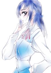  1girl blue_eyes blue_hair braid dokidoki!_precure hand_on_hip hishikawa_rikka precure profile simple_background sketch solo tima white_background 