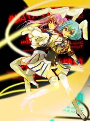  armband bad_id blue_hair bunny_ears gloves jacket long_hair maroyan miniskirt pink_hair pleated_skirt pose rabbit_ears red_eyes short_hair siesta410 siesta45 siesta_sisters skirt smile standing thigh-highs thighhighs twintails umineko_no_naku_koro_ni uniform white_legwear white_thighhighs 